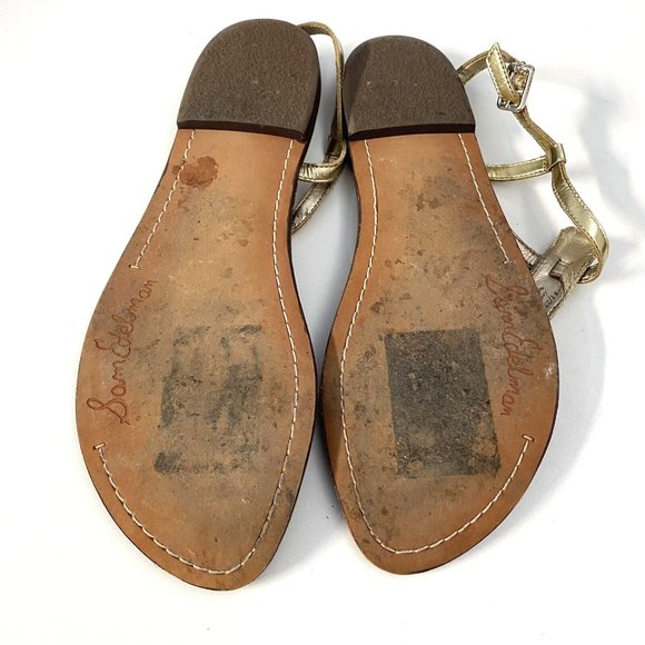 Sam Edelman Gigi T Strap Flat Sandal Gold Glitter Metallic Thong Ankle S… - Picture 6 of 7